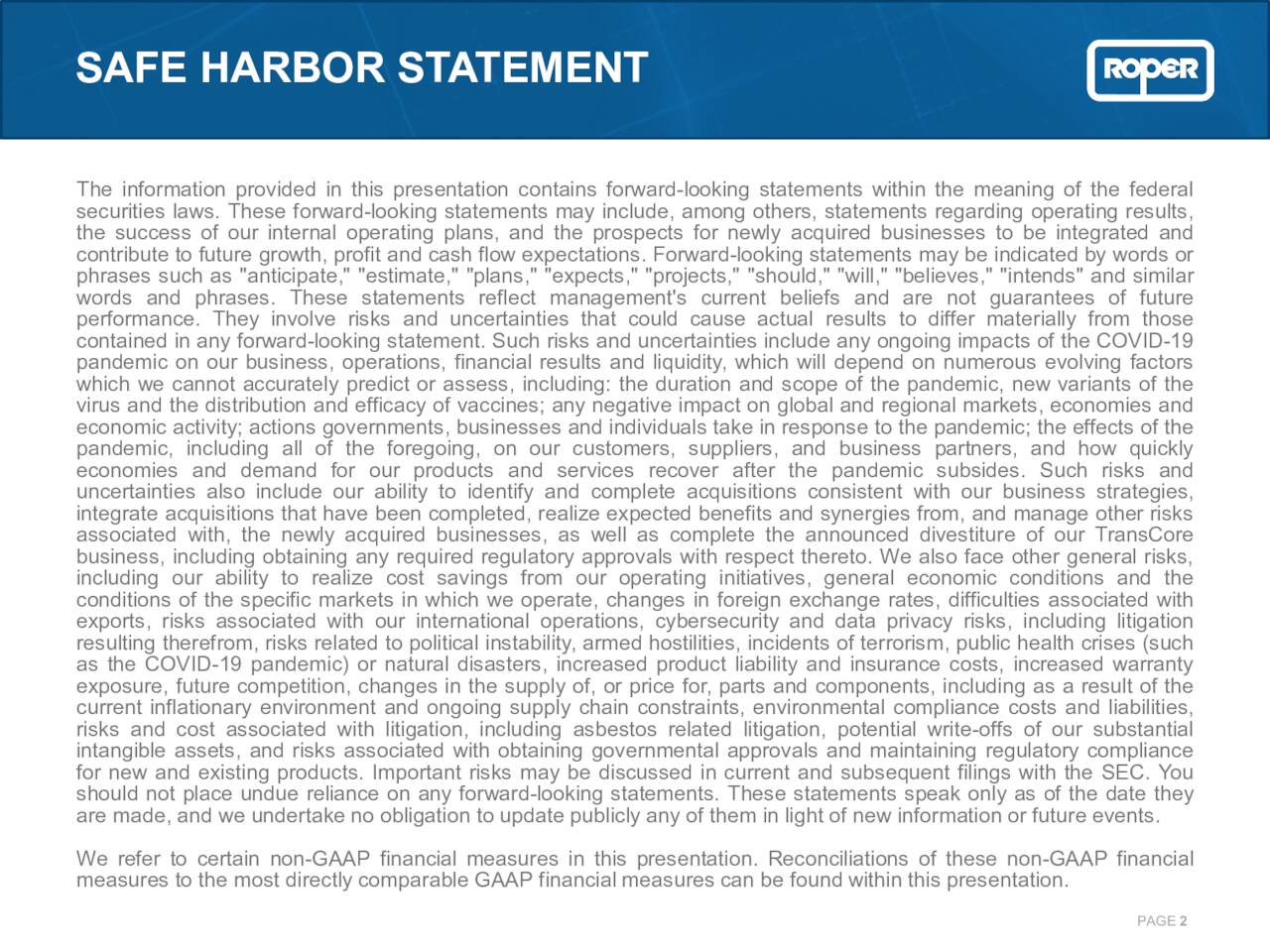 Roper Technologies, Inc. 2021 Q4 Results Earnings Call Presentation