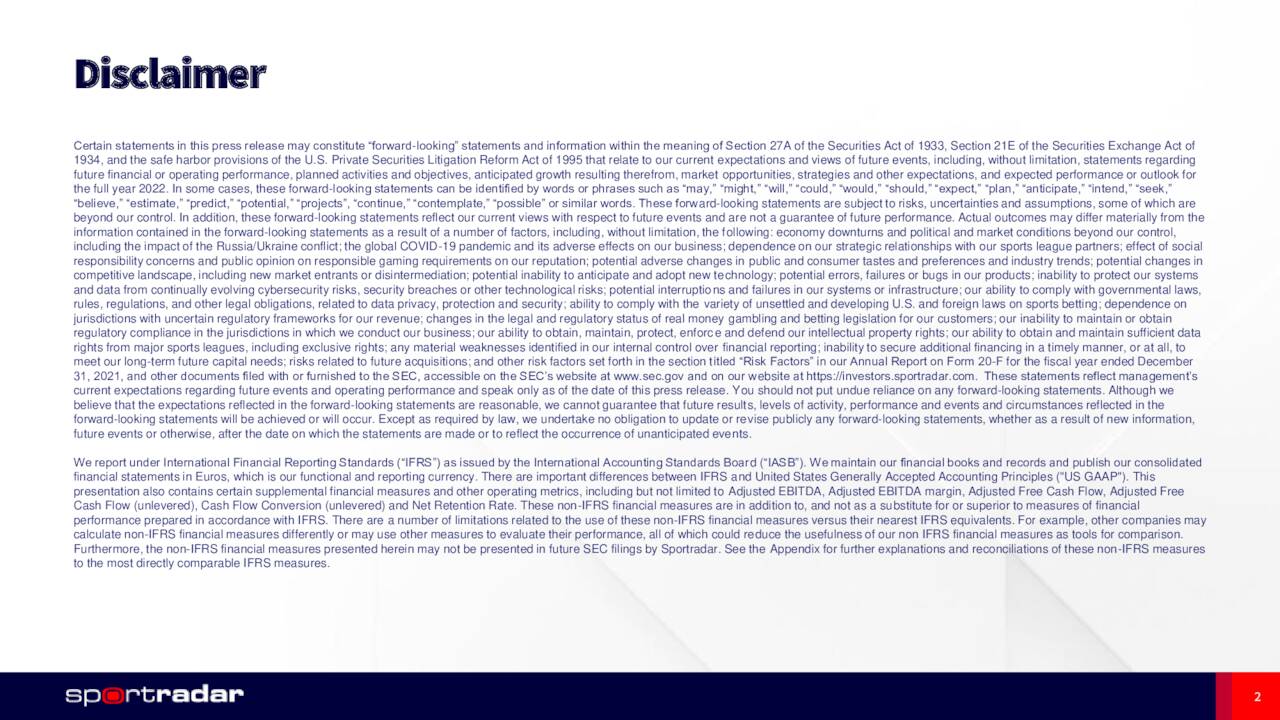 Sportradar Group AG 2022 Q2 Results Earnings Call Presentation