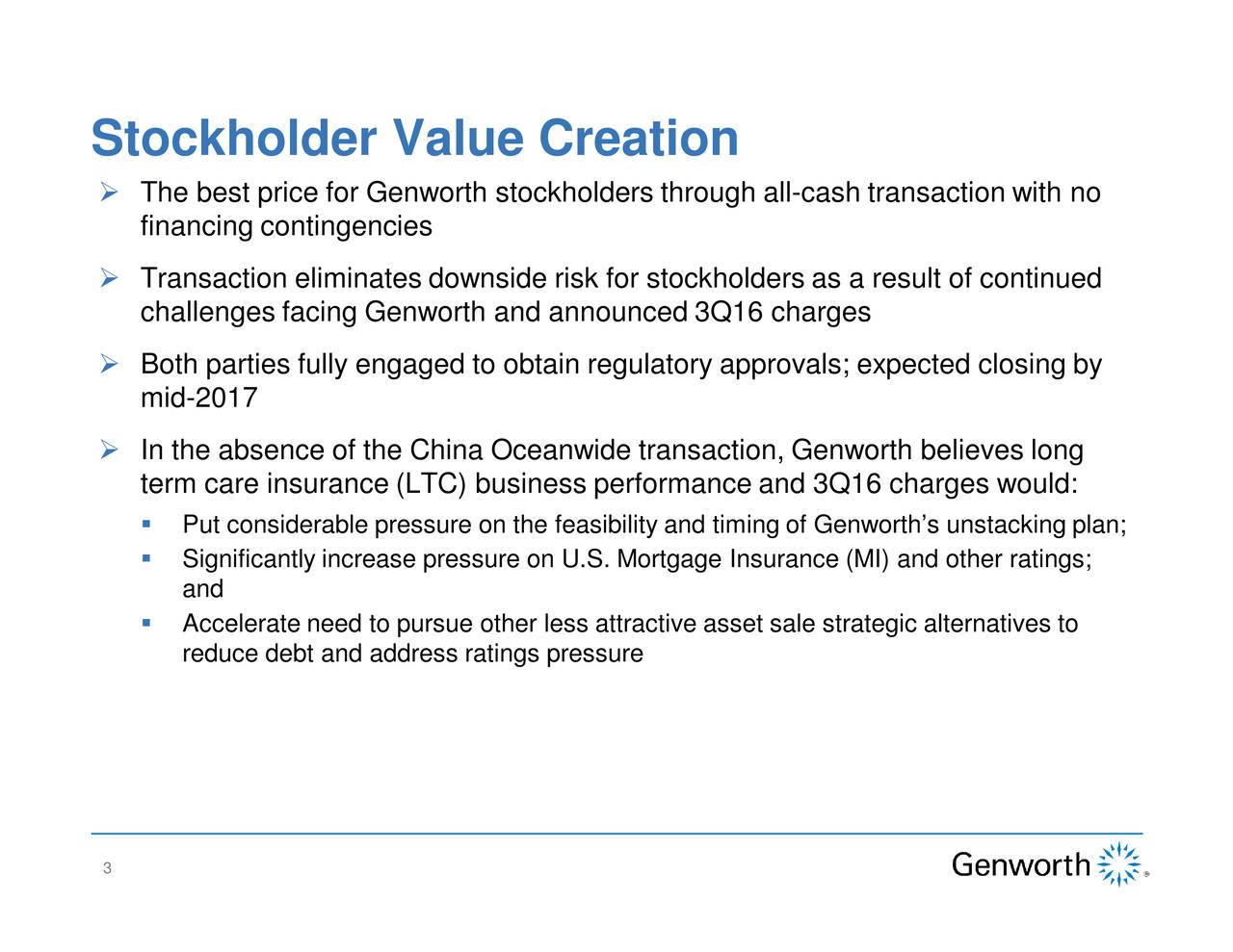 China Oceanwide To Acquire Genworth Financial Presentation