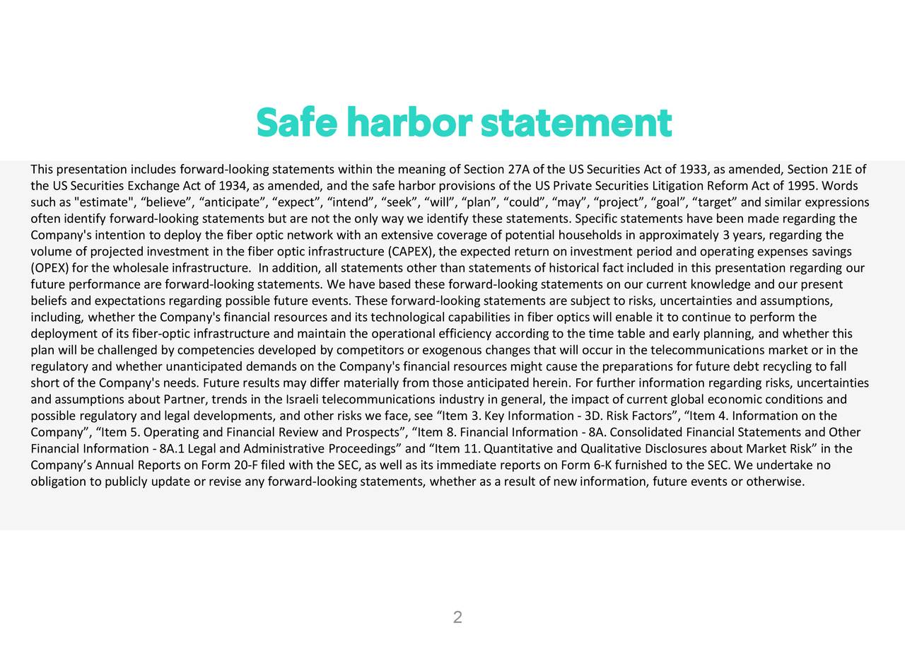 Safe harbor statement