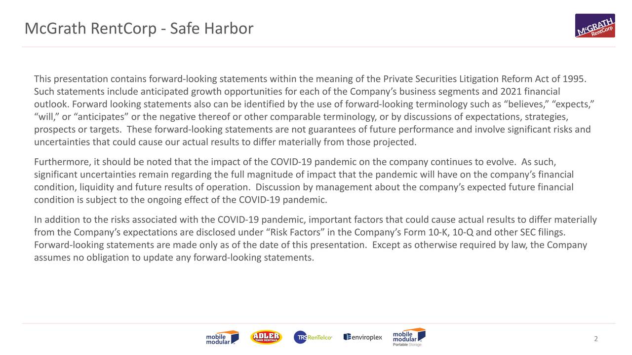 McGrath RentCorp 2021 Q1 Results Earnings Call Presentation (NASDAQ