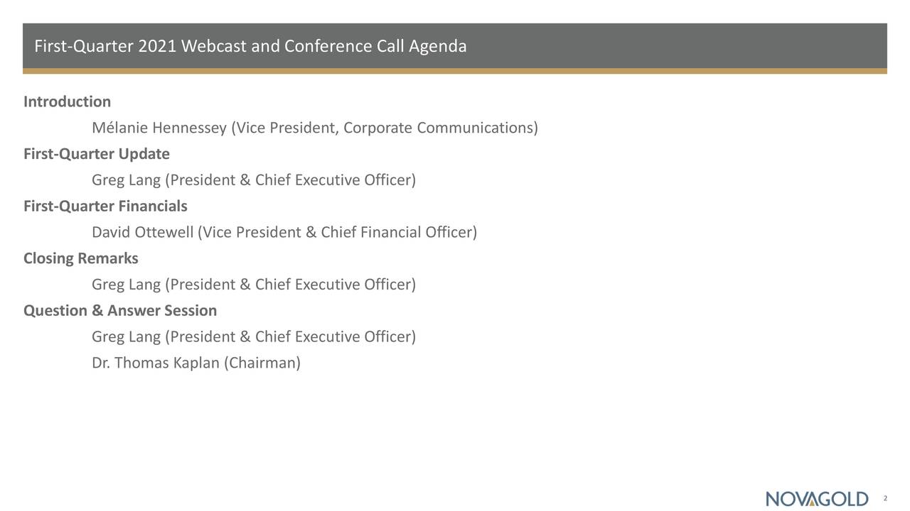 First-Quarter 2021 Webcast and Conference Call Agenda