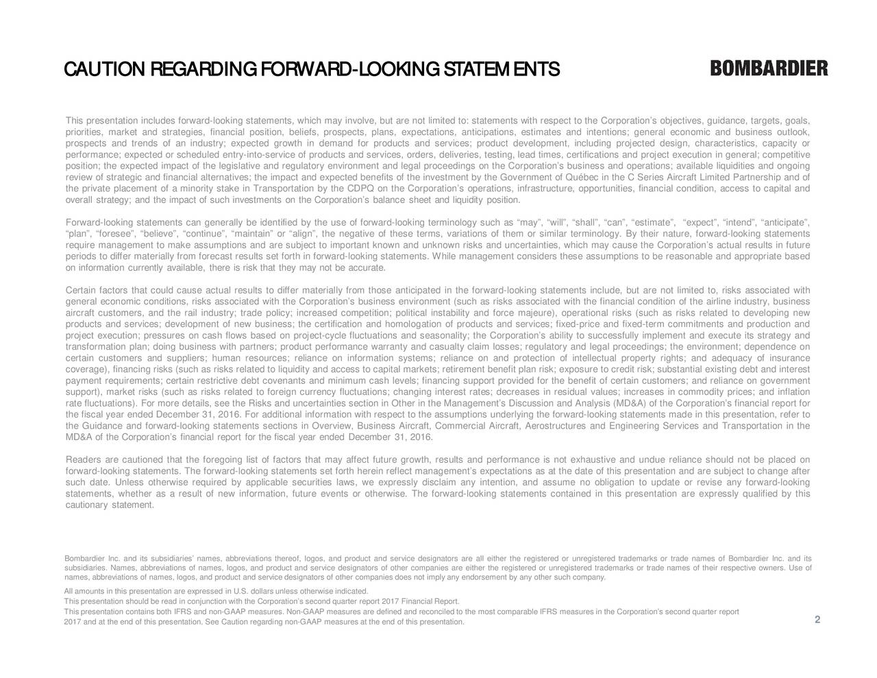 Bombardier Inc.B 2017 Q2 Results Earnings Call Slides (OTCMKTS