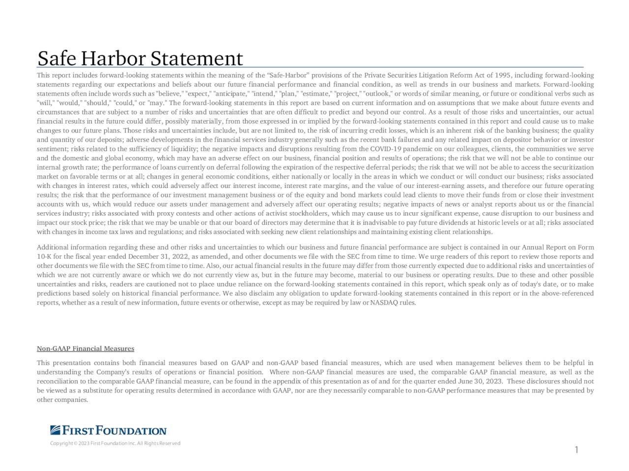 Safe Harbor Statement