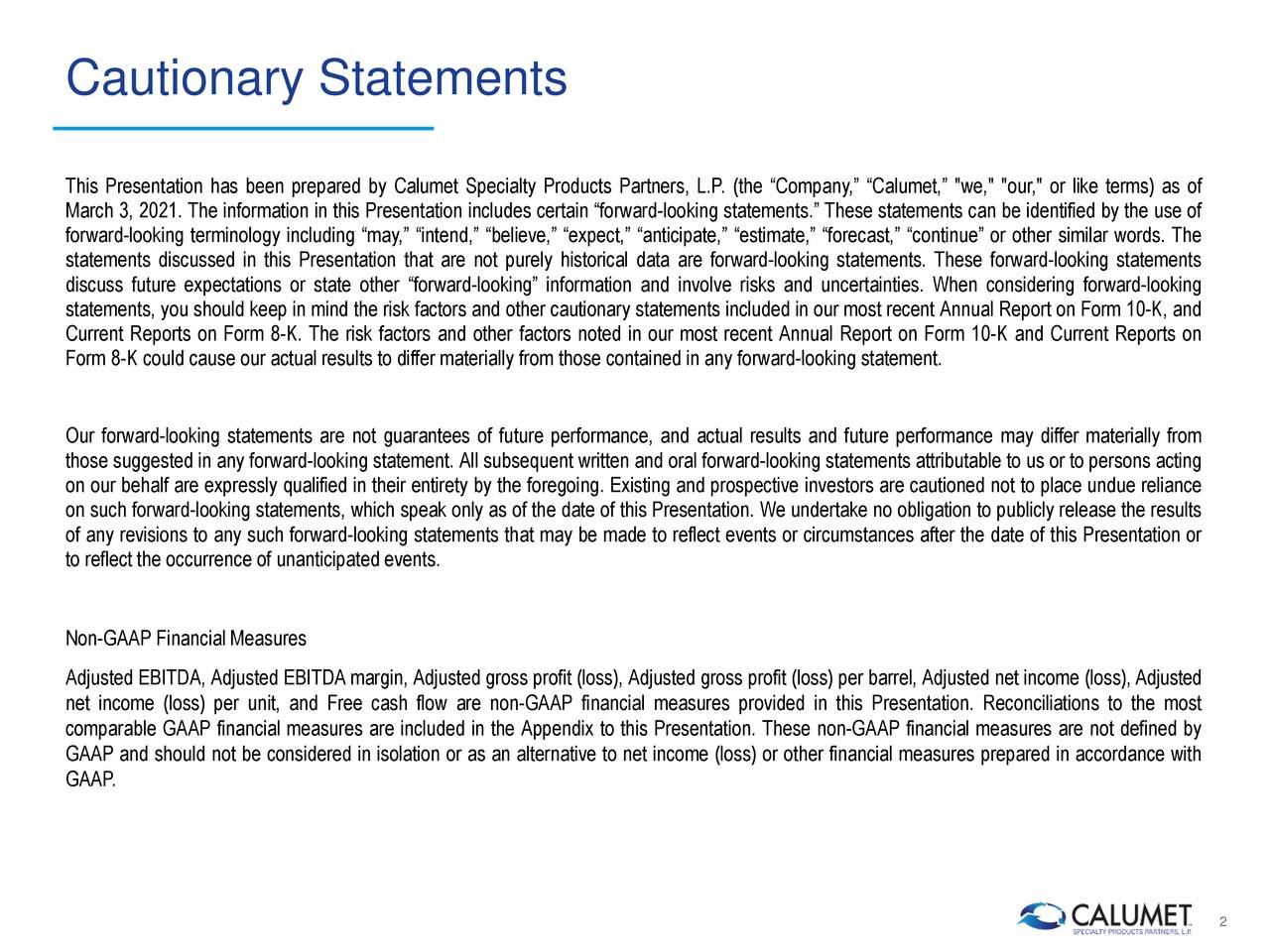 Cautionary Statements