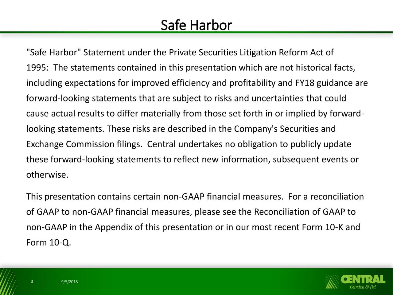 harbor statement under the private securities litigation reform act of 1995 the - Central Garden And Pet harbor statement under the private securities litigation reform act of 1995 the - Central Garden And Pet