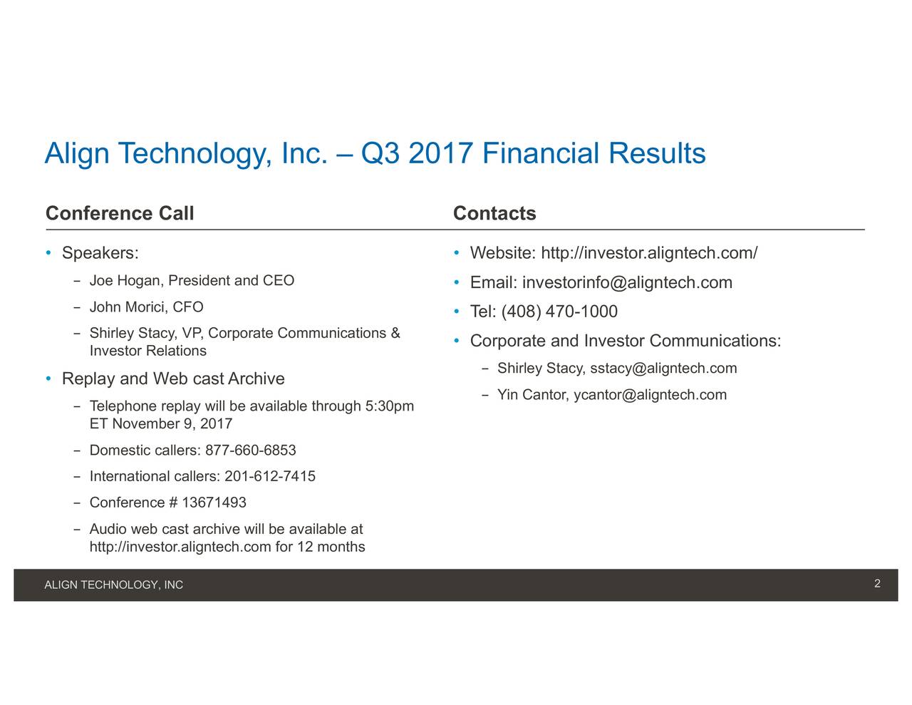 Align Technology, Inc. 2017 Q3 Results Earnings Call Slides (NASDAQ