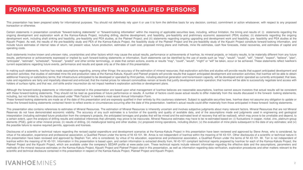FORWARD-LOOKING STATEMENTS AND QUALIFIED PERSONS