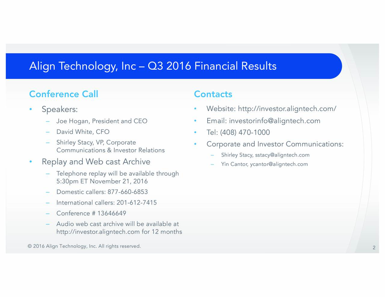 Align Technology, Inc. 2016 Q3 Results Earnings Call Slides (NASDAQ