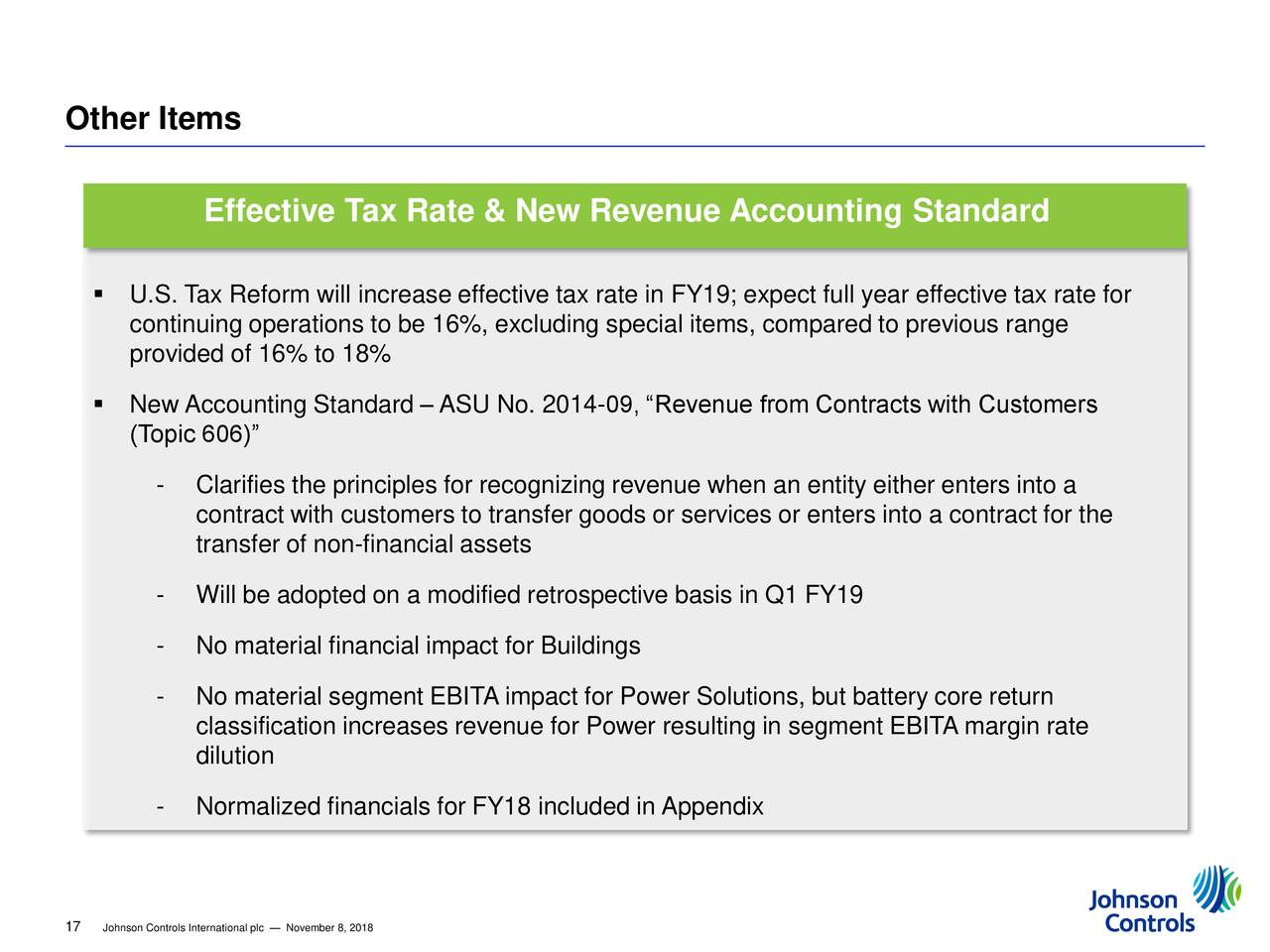 Johnson Controls International plc 2018 Q4 Results Earnings Call