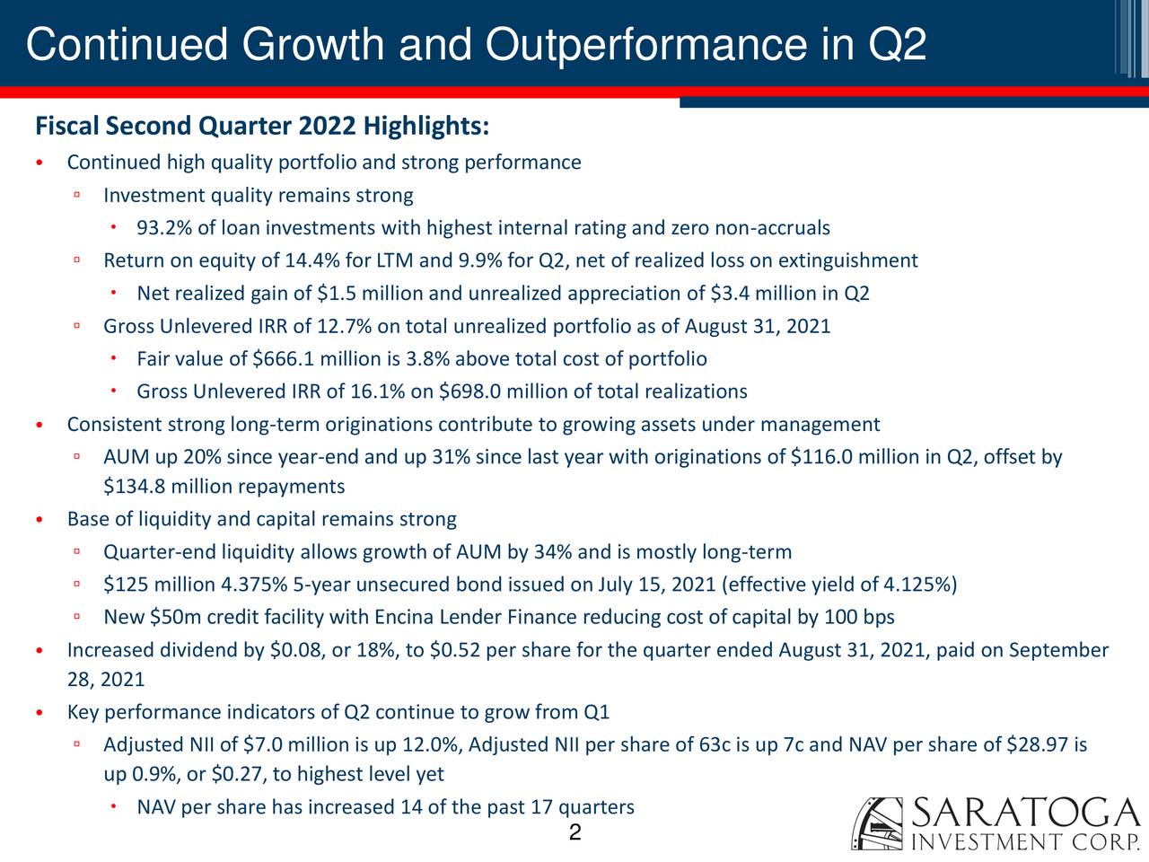 Saratoga Investment Corp 2022 Q2 Results Earnings Call Presentation